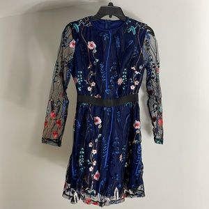 Black lace, embroidered floral dress